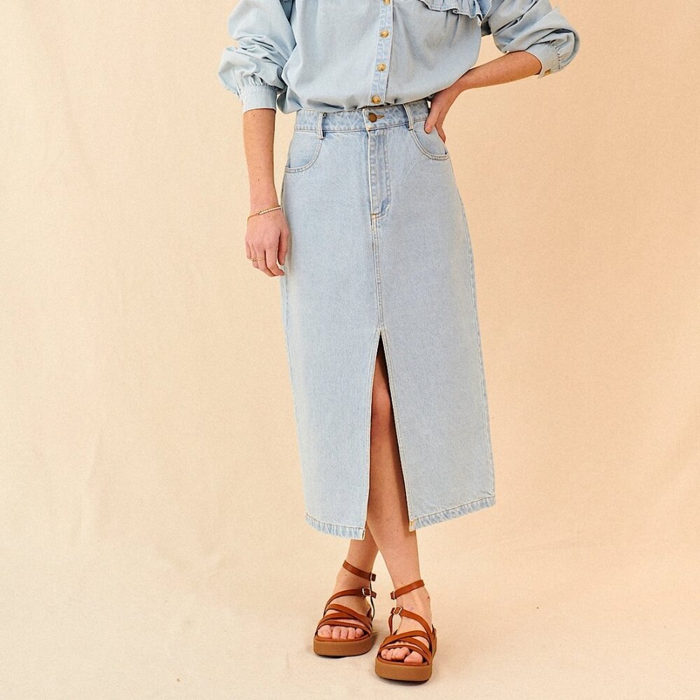 Kelly Denim Midi Skirt - Light Blue